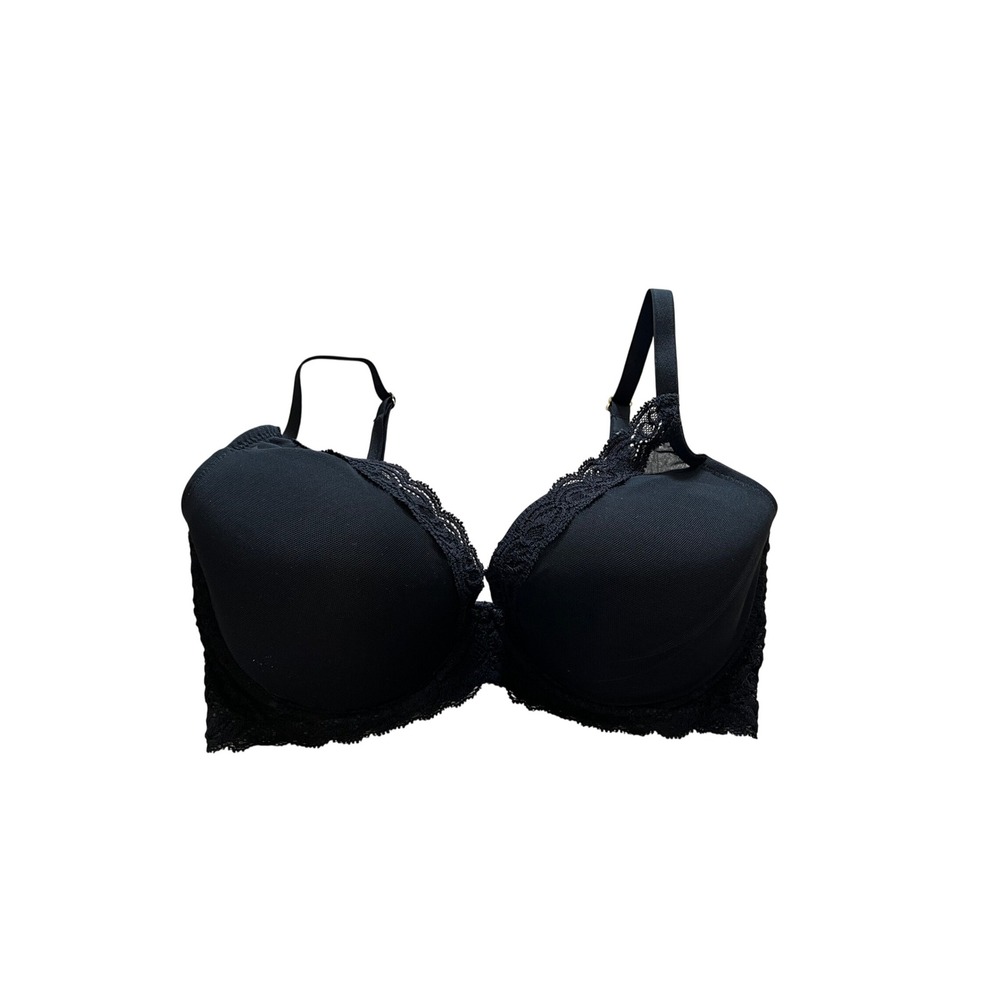 Natori Feathers Underwire Contour Bra Black Lace Plunge 34DD 730023